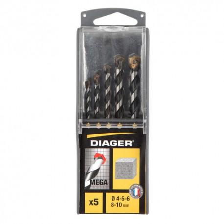 Coffret 5 forets beton mega d4 5 6 8 10mm